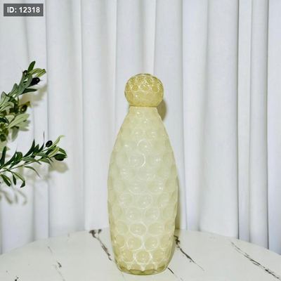 فازة 42سم بغطا طابة زجاج اصفر نقشة اناناس K197/12 =ك4