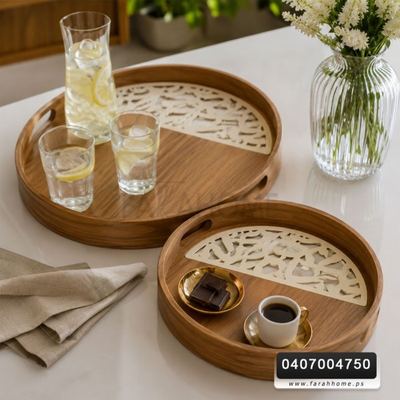 طقم صواني خشب مع تنك CNC عربي قطعتين