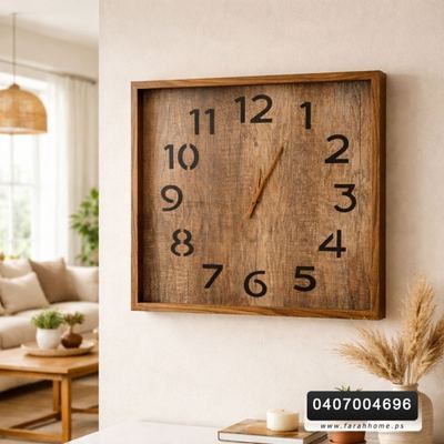 ساعة حائط تعليق خشبية مربعة 50 سم