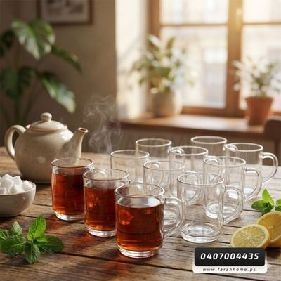 12 قطعة / طقم كاسات شاي زجاج شفاف مع يد حجم كبير