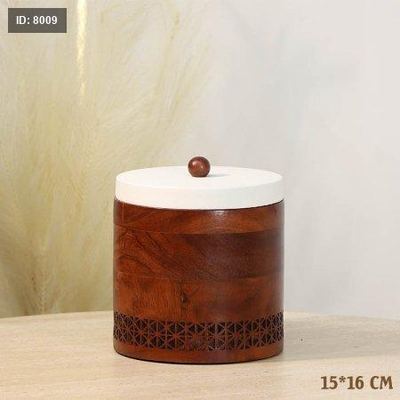 مضيفه سكاكر 16*15 سم خشب مدور 72622-B محفر غطا تنك بيج %ס13