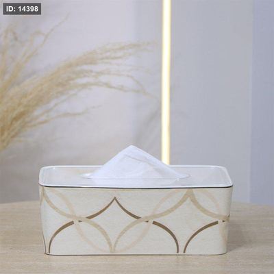 بكيت محارم مستطيل بورسلان بيج مخطط بني غطا خشب 5159-1G-1954 ++ع.ج