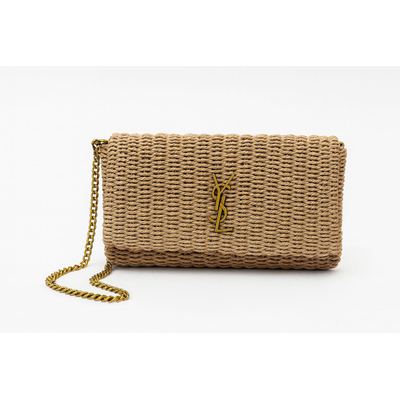 حقيبة سان لوران قش غامق بشعار YSL