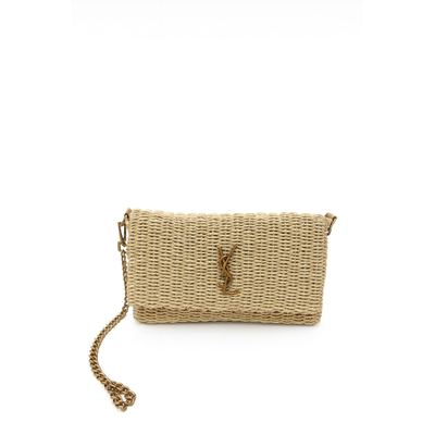 حقيبة سان لوران قش فاتح بشعار YSL