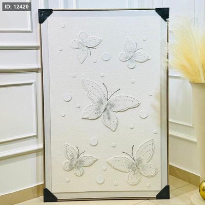 برواز مستطيل 80*120سم فراشة ابيض وفضي K313/5 =ك1 =ك3