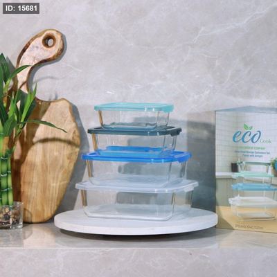طقم/4 بايركس مستطيل(370/640/1040/1520مل) زجاج حراري غطا بلاستك P5510 ++ت