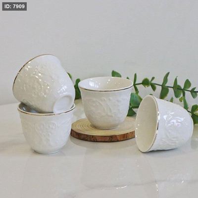 طقم فناجين قهوه ساده 12/ بورسلان ابيض محزز GY2422++