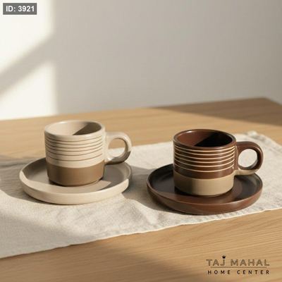 طقم فناجين بورسلان بتصميم مخطط بلونين