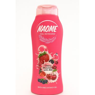 NAOME Feel Refreshed – جل استحمام برائحة الكرز والفراولة مع الحليب يمنح بشرتك تنظيفاً لطيفاً مع رائحة فاكهية منعشة غني ب