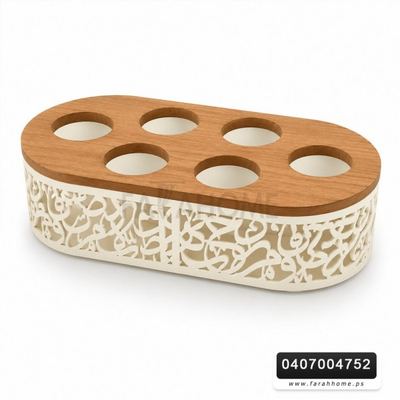 حمالة فناجين / علب كولا او فرش 6 عيون  خشب مع تنك CNC خط عربي