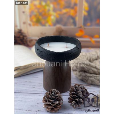 شمع معطر جبص مخرم اسود قاعدة لون خشبي