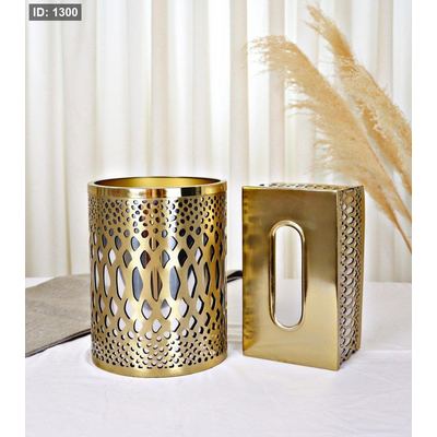 طقم/2 سلة +بكيت محارم تنك برونزي محفر محار 8229100 =H3