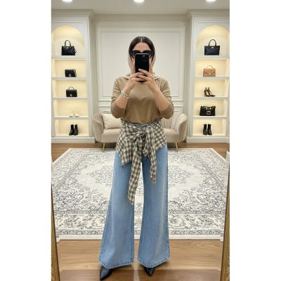 جينز فاتح مع ربطة علا الخصر 77139