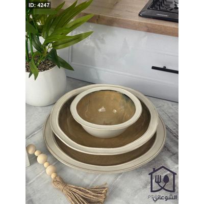 طقم صحون سيراميك ( بورسلان ) 18 قطعة (البيج الرملي) Aurora Collection