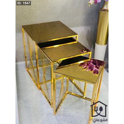 طقم سكملات مربع زجاج و معدن ذهبي 3 قطع