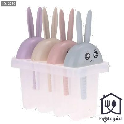 قالب بوظة 4 قطع بلاستيك ، شكل ارنب