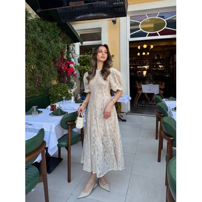 Balon Sleeve Dantel Dress