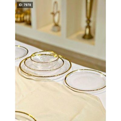 طقم صحون /24 زجاج مورانو ساده إطار ذهبي KX42820-24++ج3