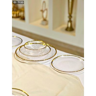 طقم صحون /24 زجاج مورانو سادة اطار ذهبي KX42820-24 ++ج3
