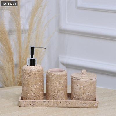 طقم /4 صينية مستطيل+مصبنة+ كاسة + علبة بغطا جبص زهري EL177/9 =ت.ش3