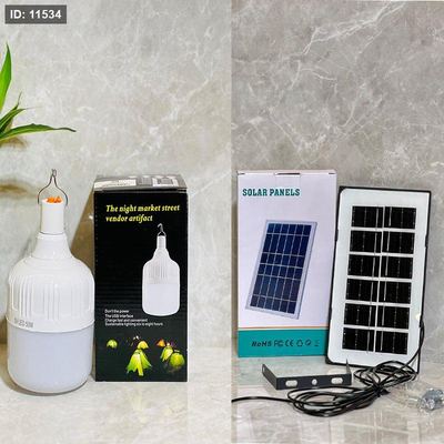 لمبة اضاءة مدور 50 واط شحن USB + خلية شمسية مع بطاريات K305/2 =ض9