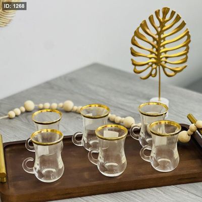6 كاسات شاي حز ذهبي ،يد مفتوحة
