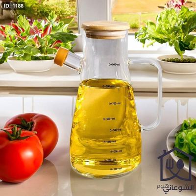 ابريق زيت زجاج غطاء بامبو
