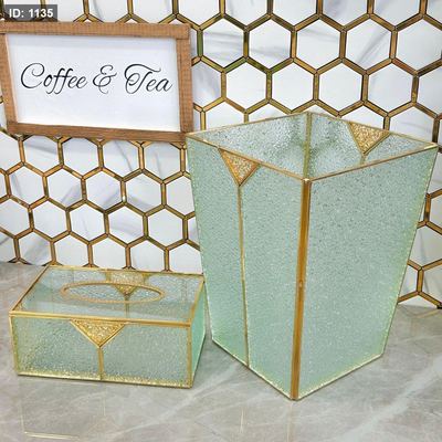 طقم صالون سلة _ علبة محارم زجاج مبزر
