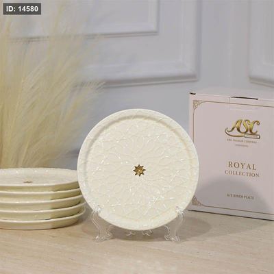طقم/6 صحون فواكة بورسلان بيج YP08-6/S-BEIGE مزخرف نجمة ++ZW1