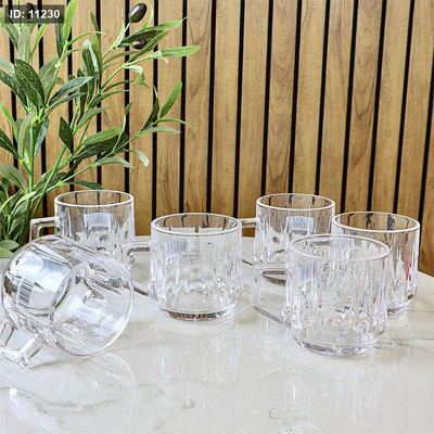 طقم كاسة شاي/6 زجاج سادة 210مل KTZB108 مكعبل محفر ++BM
