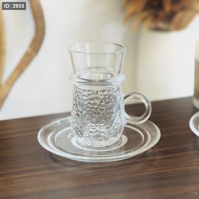 طقم 6 كاسات شاي +6 متكات شفاف