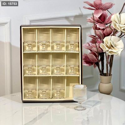 طقم كاسة بوظة /12 زجاج سادة محزز حيف ذهبي برجل ASC080 ++ع10