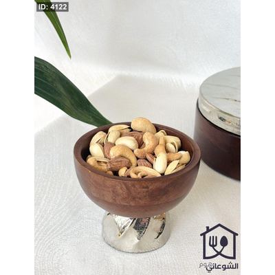 زبدية / صحن مكسرات معدن سكني مع خشب طبيعي قاعدة معدن سلفر