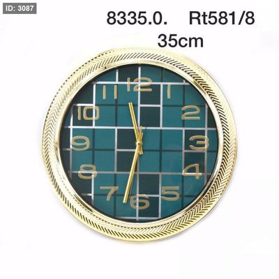 ساعة مدور 35سم مرسم مربعات اطار سنابل ذهبي RT581/8 =ج2