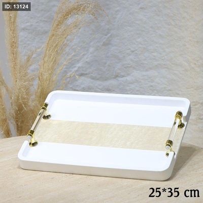 صينية جبص مستطيل 35*25سم ابيض وجه نصف ريزن بيدين مقبض كرستال EL45/1 =ط57
