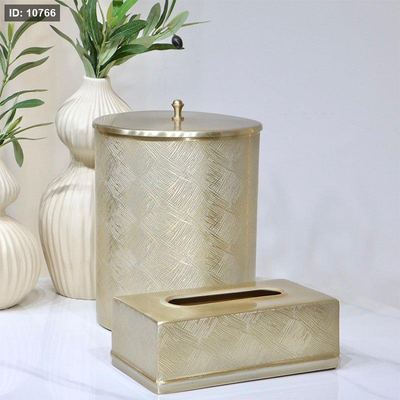 طقم سطل +بكيت محارم مدور محزز موشح هندي ذهبي DI-26225-13 %ه8