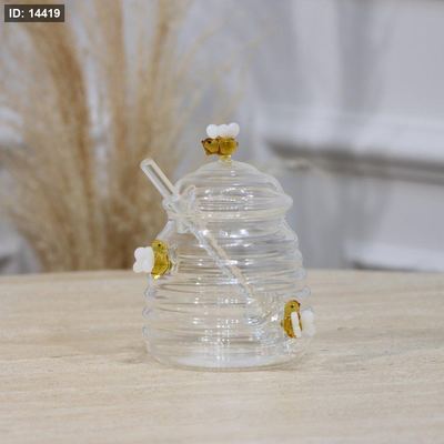 مطربان عسل زجاج سادة محزز مع معلقة ونحلة ASC1138 ++ج6