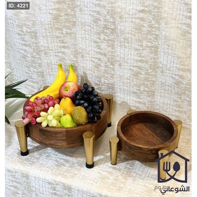 جاط تقديم فواكه خشب طبيعي هندي مع ارجل معدن ذهبي