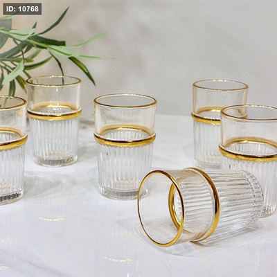 طقم كاسة شراب /12 زجاج سادة محزز خصر اسوارة P3616-12G حيف ذهبي ++1G