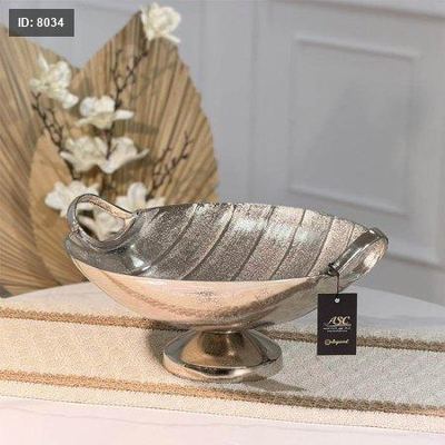 جاط فواكه مدور 35سم نحاس فضي محزز 89957 بقاعدة هندي %ס15