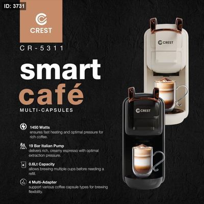 ماكنة قهوة كبسولات + قهوة مطحونة 4 في 1 CREST