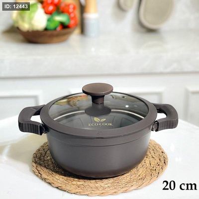 طنجرة جرانيت 20سم سكب بني BROWN غطا زجاج اطار ويدين جلدة ++B