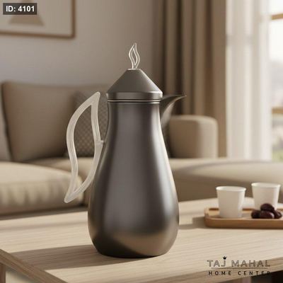دلة قهوة بتصميم عربي بلون فضي مع يد شفافة