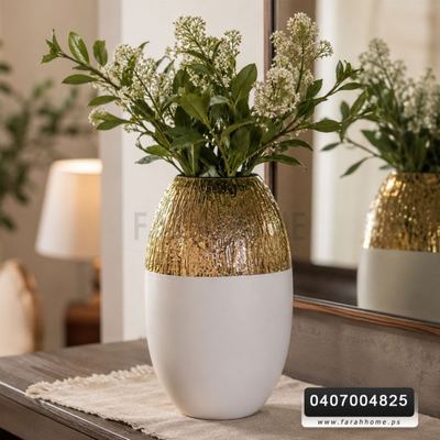 مزهرية جرة ابيض ذهبي بورسلانM11-9