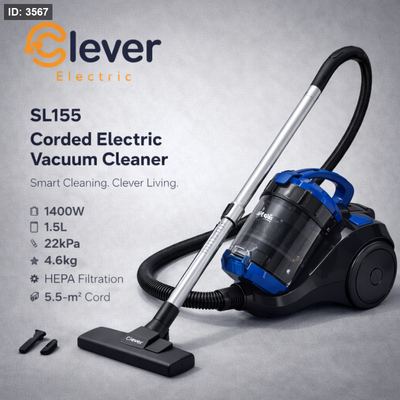 مكنسة كهرباء تيربو من كليفر SL155 بقوة 1400 واط – مكنسة كهربائية شكل سيارة - بدون كيس. Clever Vacuum Cleaner 1400W