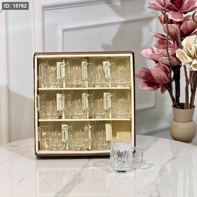 طقم كاسة شاي/12 زجاج سادة مموج قاعدة مضلع HY-B13/D ++ع10