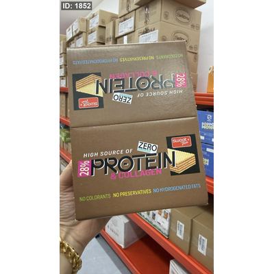بوكس = 24 حبة من ويفر بروتين sweet plus محشي شوكولاته 28 ٪؜ بروتين مدعم بالكولاجين وخالي من السكر وزنه 28 غرام