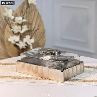 بكيت محارم زجاج مستطيل 26*17 سم قاعده نحاس فضي89629T هندي %ס15