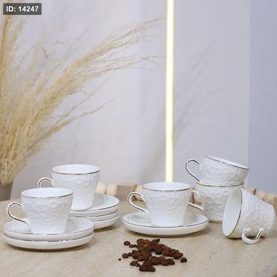 طقم فناجين قهوة 6/6 بورسلان ابيض مزخرف اسلامي ST116B-WHITE ++و