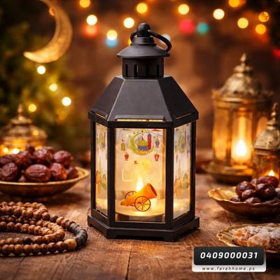 زينة رمضان/ فانوس رمضان حجم وسط سداسي مع اضاءة وصوت 12 × 20 سم